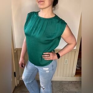 Maison d' Amélie Paris Blouse Flowy Lightweight Top Teal Emerald Women’s Sz XS